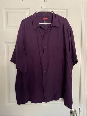 Axcess 100% Silk Men's XXL Short-Sleeve Button-Down Shirt in Purple